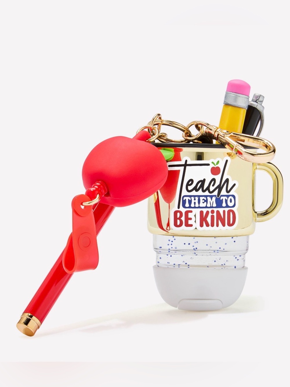 Gold 'Teach Them To Be Kind' Kids Keychain Cup with Red Apple Charm